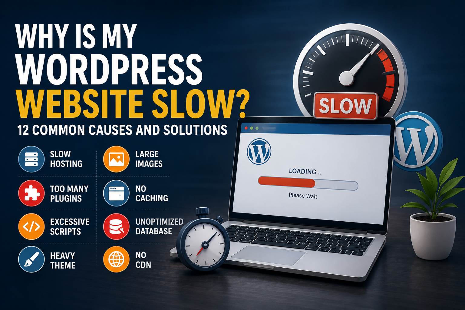 Slow WordPress website showing loading issues, hosting, images and plugin problems