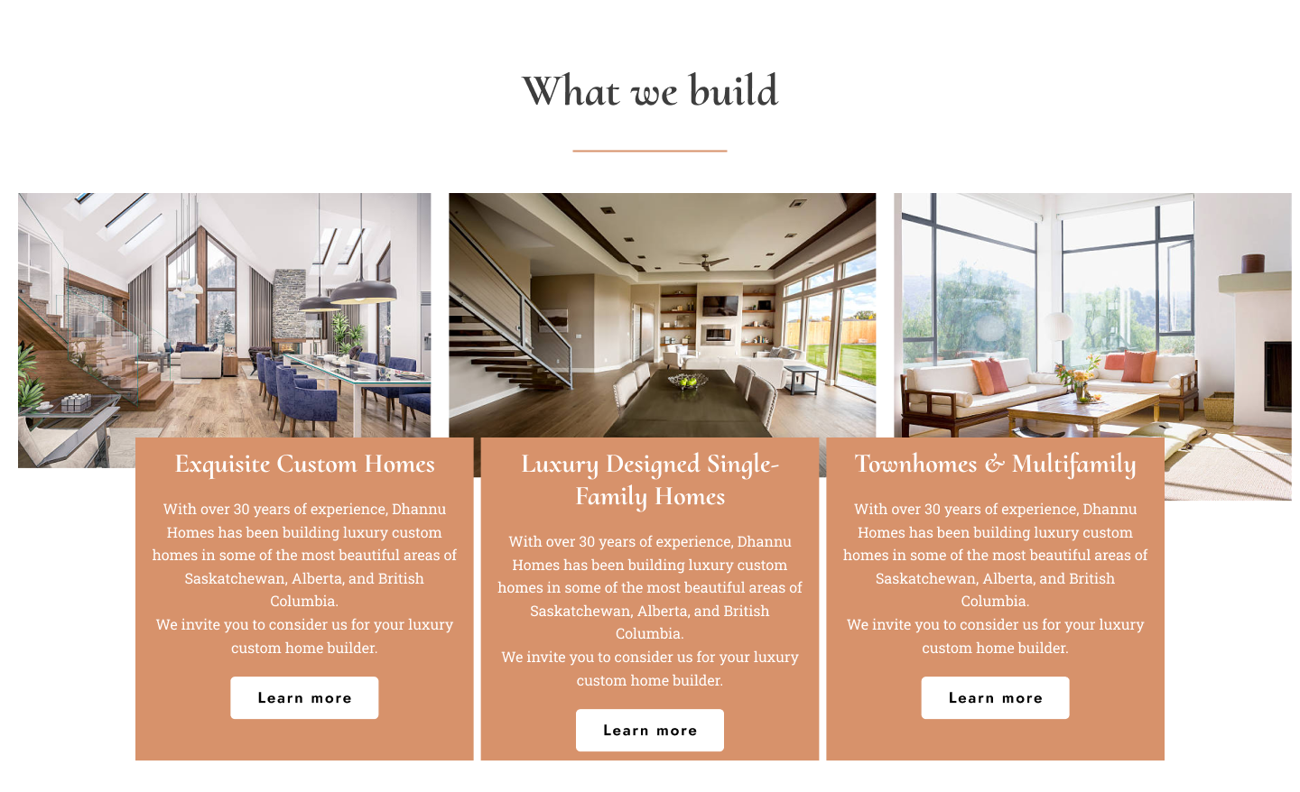 Dhannu Homes Custom Home Builder Website