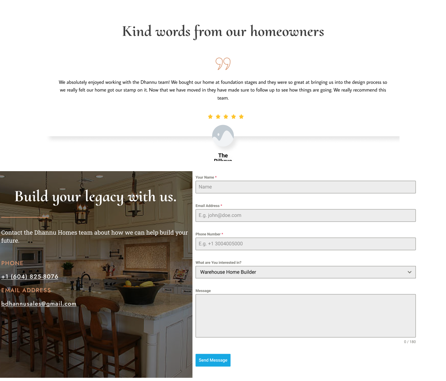 Dhannu Homes Custom Home Builder Website