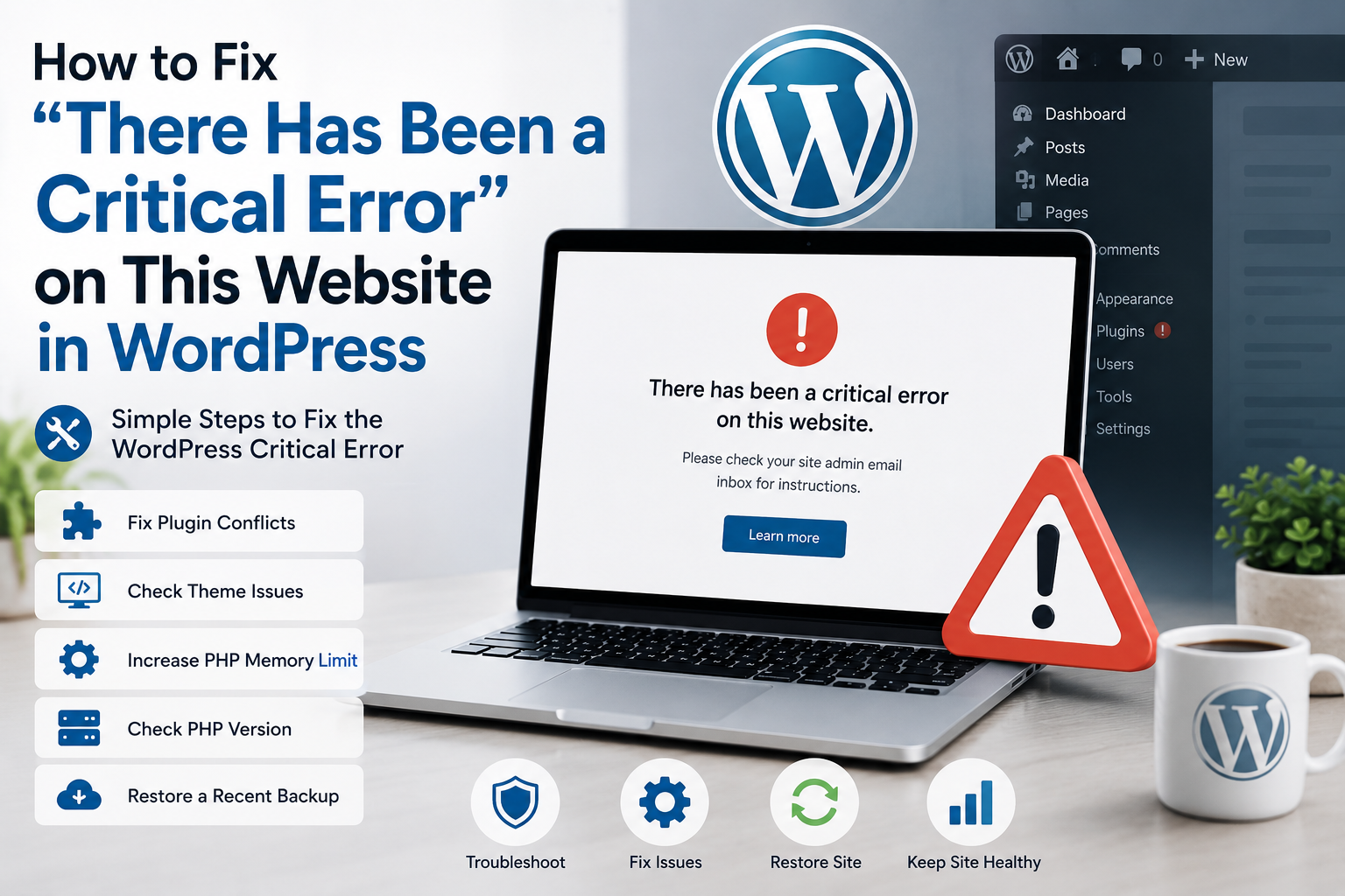 How to fix WordPress critical error caused by plugin, theme, PHP, or website issues